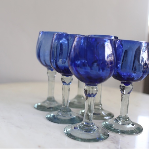 Blue glass goblets set of 6 - Picture 5 of 6